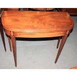 A Georgian mahogany and satinwood banded fold-over top tea table, on square taper supports and spade