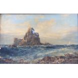 Edwin Hayes: oil on canvas, rocky coastal scene, 13" x 20", in gilt strip frame