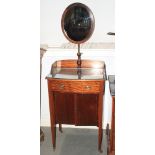 A mahogany tray top shaving stand with adjustable mirror and drawer, over reeded doors, on square