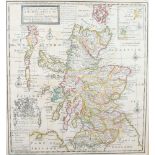 An 18th century, hand-coloured map of Scotland and the Isles, by Herman Moll, in gilt strip frame