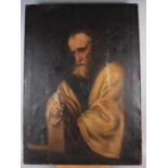 A 17th century oil on canvas, portrait of a scribe, unframed, 38" x 27 3/4"