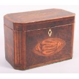 A 19th century amboyna and shell paterae inlaid octagonal tea caddy, 71/2" wide