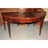 A Georgian mahogany and box line inlaid semicircular side table, fitted one drawer, on square