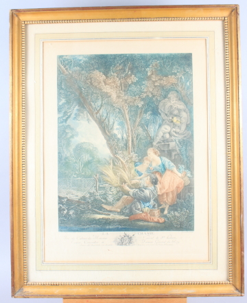 Arthur J Elsley: a print of children with a donkey and a dog, in gilt strip frame, an interior - Image 3 of 5