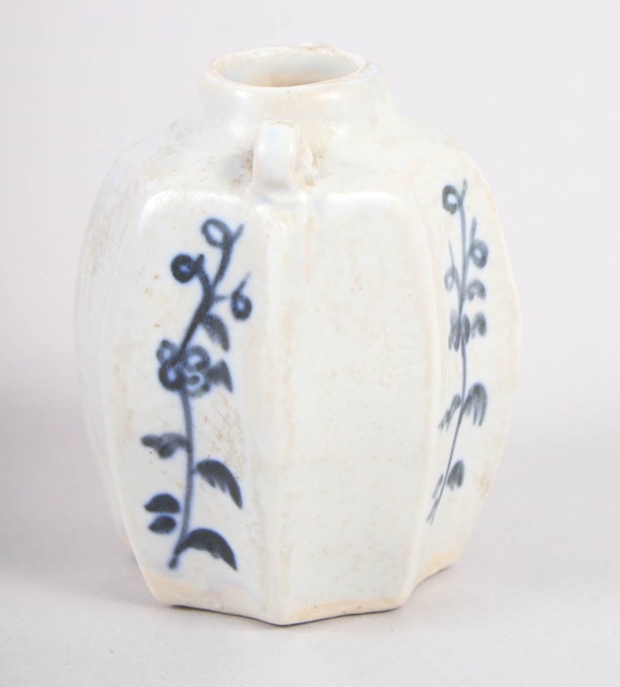 A Yuan Dynasty? miniature twin-handled vase, decorated floral sprigs in underglaze blue, 3" high - Image 2 of 6