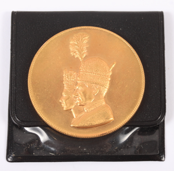 A Persian Shah Mohamed Reza Pahlavi coronation gold medallion, 34.8g