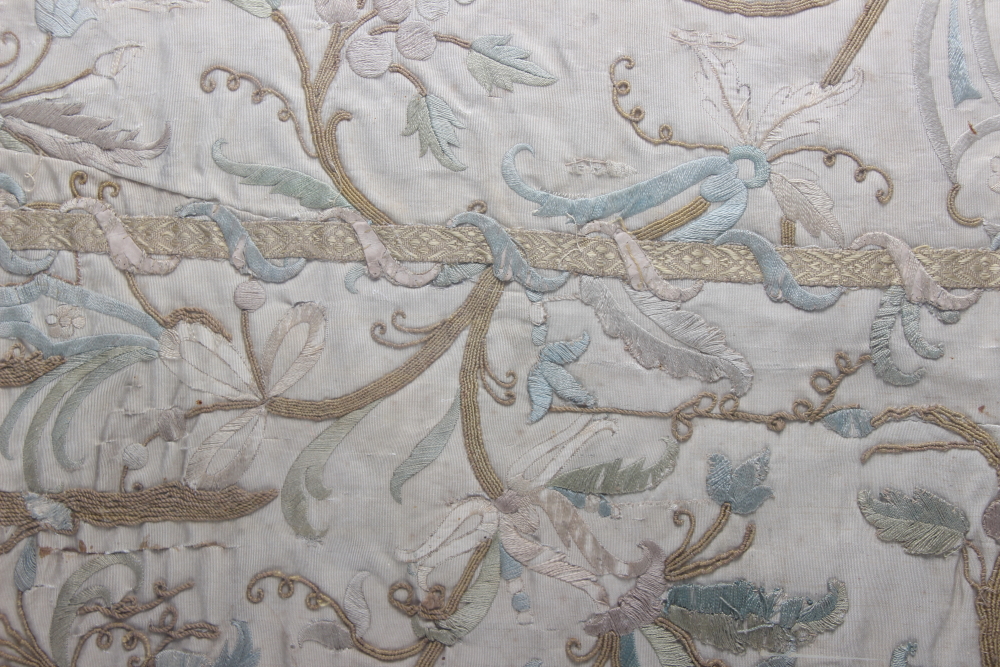 A panel of 18th century? silk embroidered scroll and flower work, 26" x 29", in strip frame, and a - Bild 4 aus 5