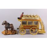 A 19th century wooden "Waterloo" horse drawn omnibus and driver, 13" high