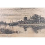 Michael Blacker: a limited edition etching, "An Evenings Fishing at Studley", a view of Tunbridge