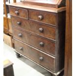 A 19th century mahogany chest of two short and three long graduated drawers, on turned supports, 43"