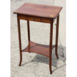 A walnut two-tier occasional table, fitted one drawer, on splay supports, 18" wide x 13" deep x