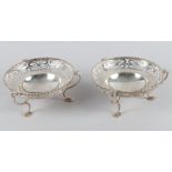 A pair of silver baskets with pierced decoration and gadrooned borders, 22.4oz troy approx