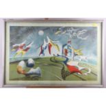 John Tunnard: a 1947 school print, "Holiday", in strip frame