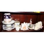 A Payot "Cureville" wall hanging planter, decorated ribbons and flowers, a cheese dish, a biscuit