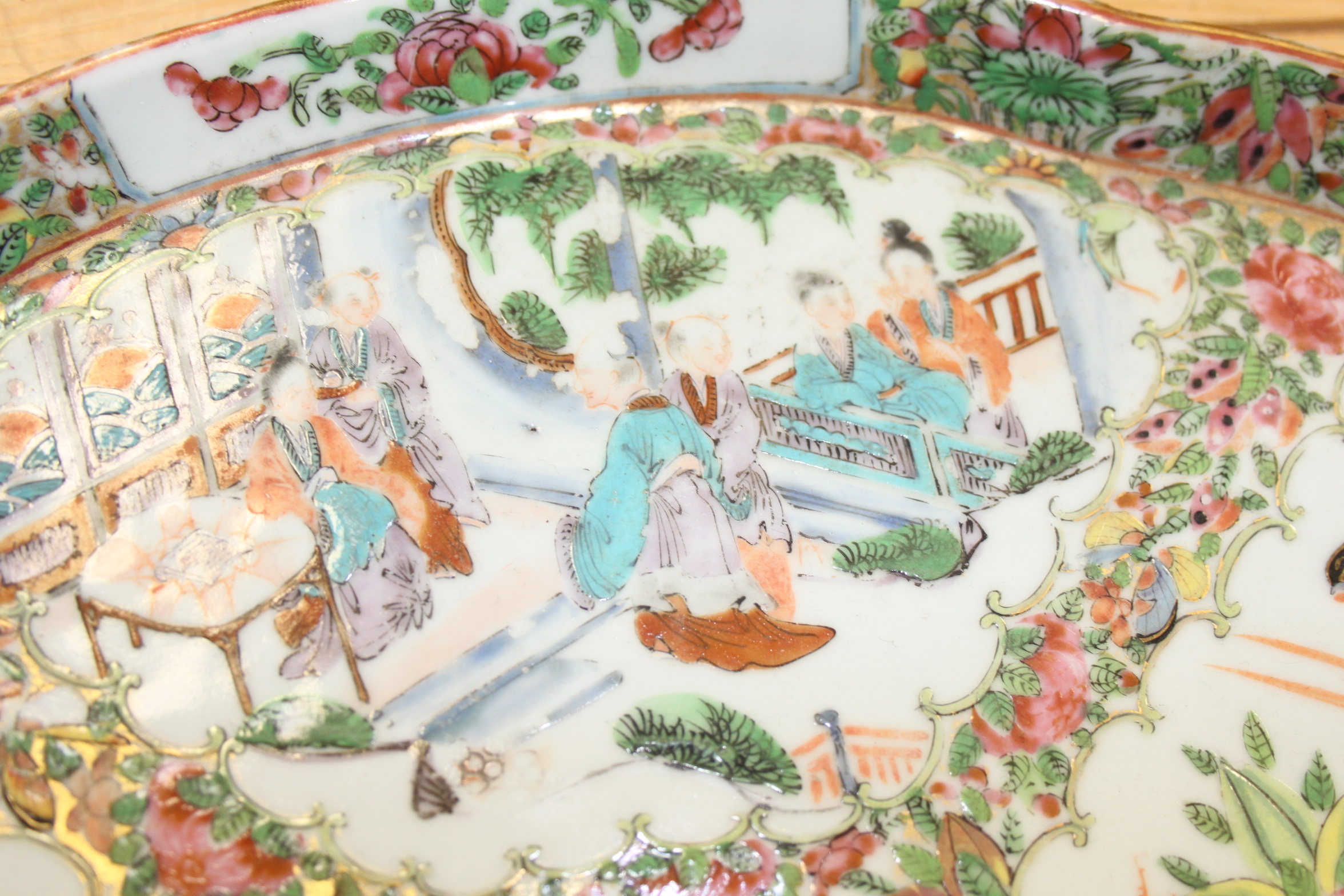 A Canton tray, decorated panels with figures, birds and flowers, 15 3/4" wide - Image 6 of 12