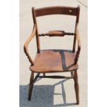 A 19th century Oxford bar back elbow chair with elm panel seat