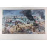 Terence Cuneo: a colour print "D-Day Landings", in hardwood strip frame, and David Shepherd, a
