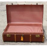 A canvas and wooden trunk, a leather briefcase, a jewellery box and other items