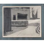 Frances Kelly: a signed limited edition aquatint/etching "Seafront" 7/45, in strip frame