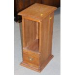 An oak bedside cabinet, fitted one drawer, 10" wide x 13" deep x 24" high