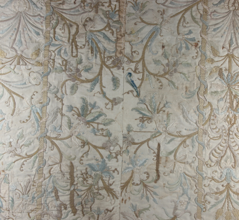 A panel of 18th century? silk embroidered scroll and flower work, 26" x 29", in strip frame, and a - Bild 3 aus 5