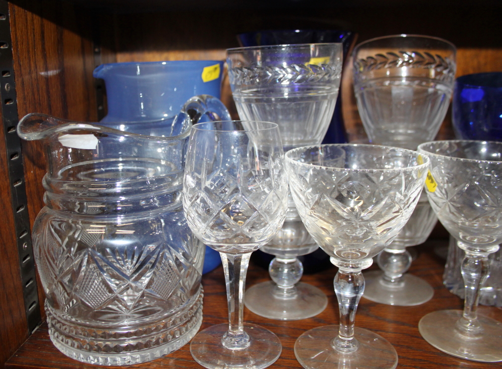 Six Stuart crystal goblets, six similar port glasses, a blue glass vase and other drinking vessels - Image 2 of 2