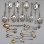 A number of silver Apostle spoons, condiment spoons, etc, 6.6oz troy approx