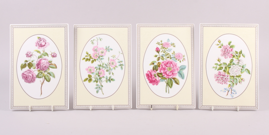 A set of four Royal Worcester bone china "Rose Collection" wall panels