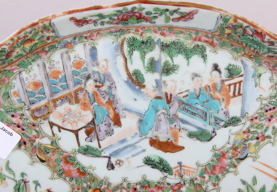 A Canton tray, decorated panels with figures, birds and flowers, 15 3/4" wide - Image 3 of 12