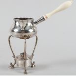 A Victorian silver brandy warmer with turned ivory handle with stand and burner