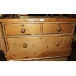 A pine chest of two short and one long drawer, 35" wide