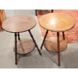 Two late 19th century mahogany two-tier circular top occasional tables, on faux bamboo turned
