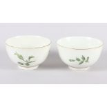 Two 18th century Worcester tea bowls with hand-painted foliage decoration