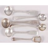 Six Georgian and later silver condiment spoons, various, 2oz troy approx