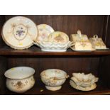 Two Crown Devon "blush ivory" cheese dishes and covers, a salad bowl and servers, a teapot stand,