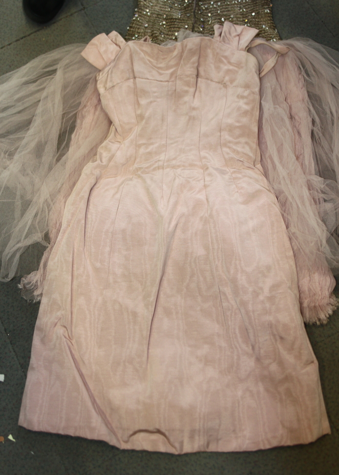 A 1950s Christian Dior pink satin evening coat, a 1950/60s Christian Dior pink net dress with beaded - Image 10 of 11