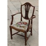 A Sheraton design mahogany carver chair with pierced splat