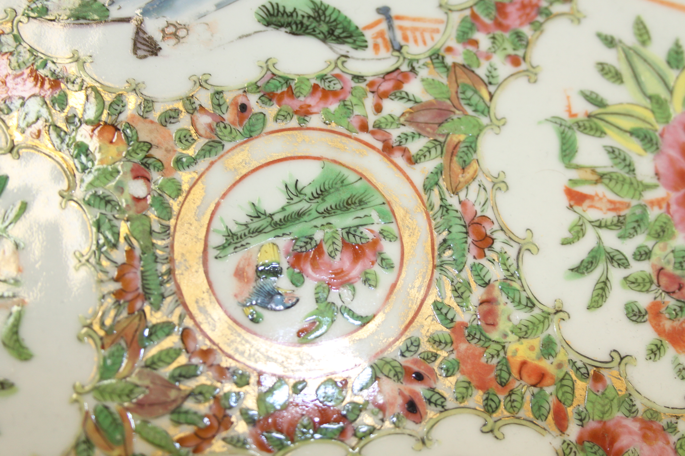 A Canton tray, decorated panels with figures, birds and flowers, 15 3/4" wide - Image 7 of 12