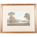 Two Farington prints, "Marlow" and "Bisham Abbey", in gilt strip frames, and a Daniell aquatint, "