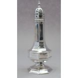 An octagonal silver sugar dredger, 4.8oz troy approx