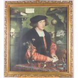After Holbein: a Medici colour print, "Georg Gisse", in original frame