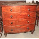 A 19th century mahogany bowfront chest of two short and three long drawers, 42" wide