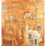 Sippa? 2012: oil on canvas, Rajasthan city view, 23 1/2" x 23 1/2", in green strip frame