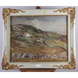 Oliver Snell: oil on canvas, rural countryside landscape, 15 1/4" x 19 1/4", in grey and gilt frame