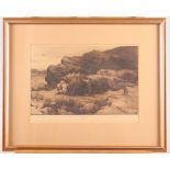 Herbert Dicksee: an etching, "Marauders", in strip frame