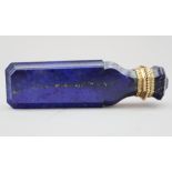 An 18th century carved lapis lazuli scent bottle with gilt metal mounts, 3 1/2" high