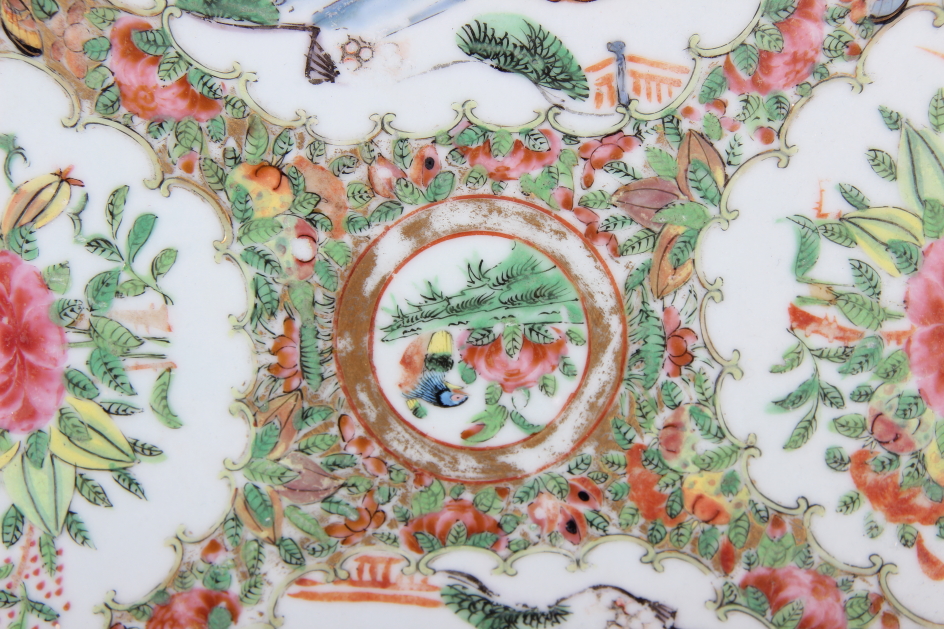 A Canton tray, decorated panels with figures, birds and flowers, 15 3/4" wide - Image 2 of 12