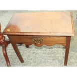 A mahogany low bedside table, fitted one drawer, on chamfered supports, 22" wide, and a pair of