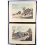 An 18th century hand-coloured Farington print, "Hardwick and Mapledurham", in gilt frames