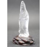 A rock crystal figure of a Kuan Yin, on hardstone stand, 3" high